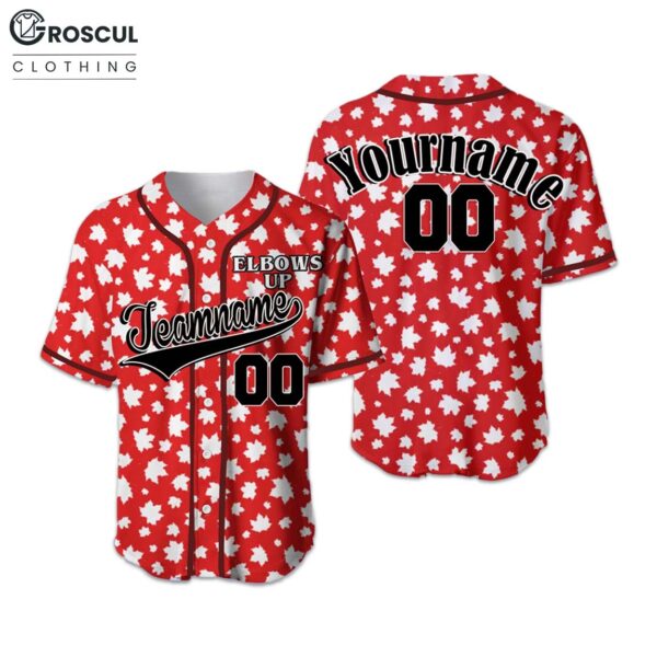 Custom Name Canada Elbows Up Maple Leaf Baseball Jersey