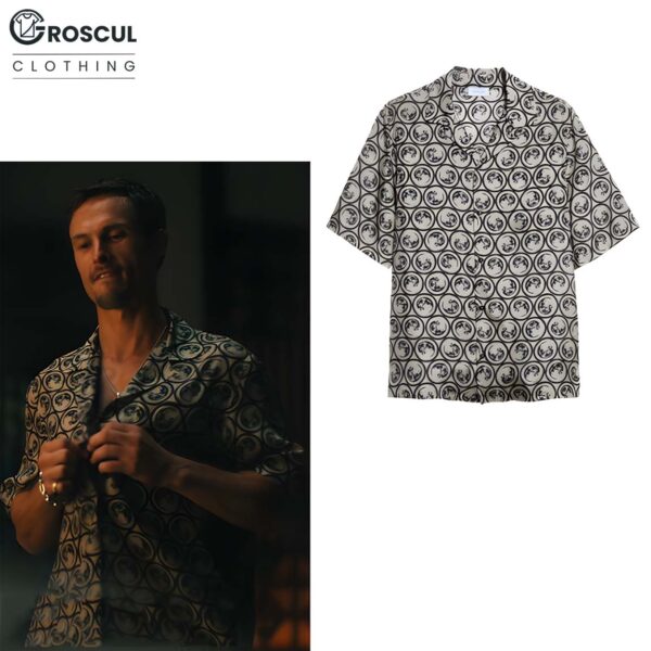 Valentin The White Lotus Moon Print Silk Camp Hawaiian Shirt